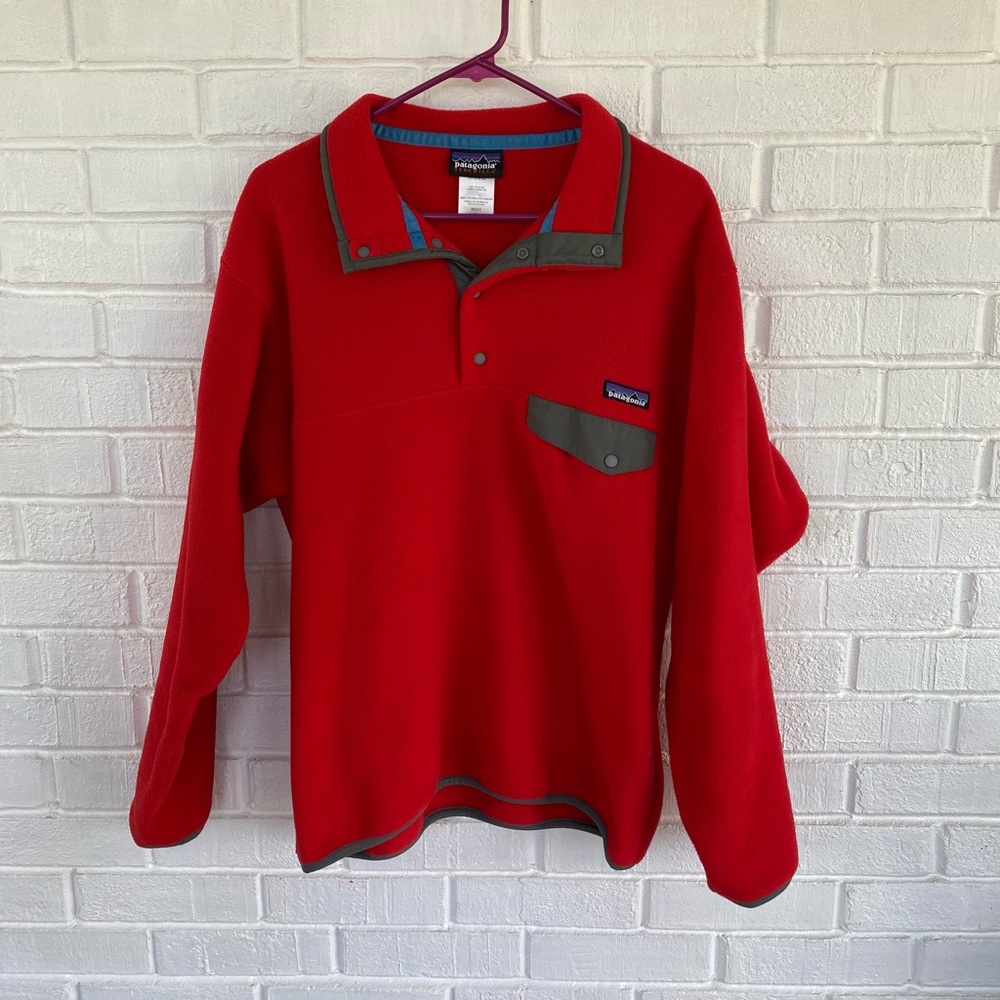 Patagonia Synchilla Fleece Sweatshirt Men's Medium Pullover Bright Red Pocket